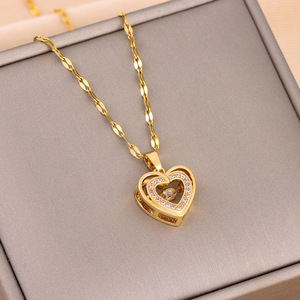 Collar de Doble Capa con Corazón, para Mujer, Cadena para Clavícula Versátil, Joyería Impermeable para Uso Diario, Viajes y Casual - Product Image 2
