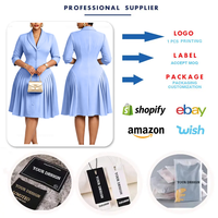 Robes d'automne tendance D642 pour femmes, élégantes et décontractées, à manches 3/4, col en V, plissées, robes de bureau pour femmes africaines