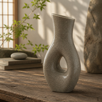 Vas Keramik ARM LVG Nordic Ice Cracked Glaze, Vas Bunga Abstrak Berongga di Tengah, Vas Porselen Modern Melengkung, Dekorasi Rumah, Wadah Bunga