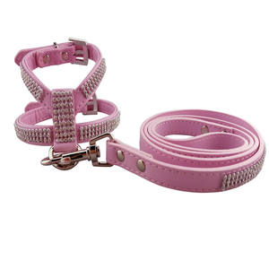 Pabrik grosir kulit PU kristal aksesoris anjing berlian imitasi mewah anjing <span class=keywords><strong>bling</strong></span> <span class=keywords><strong>harness</strong></span> dengan tali - Product Image 2