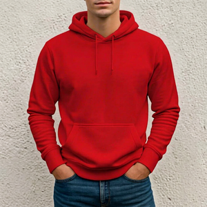 Sudadera con Capucha Roja para Hombre, 100% Algodón, Felpa Francesa, Corte Regular Informal, Color Sólido, Diseño con Bolsillo, Ropa de Otoño - Product Image 1