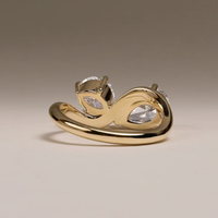 Bague Fine Toi et Moi Double Pierre Moissanite Ronde Poire Coupe VVS Clarté Bague Moissanite Or Massif 14k