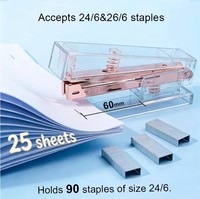 Agrafeuse manuelle transparente en plastique standard, marque HUACHI, modèle 268, capacité 24/6-100 agrafes, poids 150g, profondeur de la gorge 60mm, Zhejiang