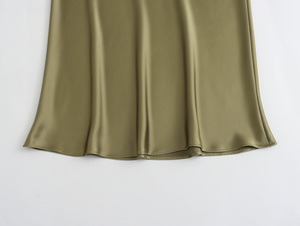 HANO <span class=keywords><strong>Jupe</strong></span> longue en <span class=keywords><strong>satin</strong></span> de couleur verte à fermeture éclair soyeuse décontractée pour femme - Product Image 5