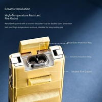 Nouveau Briquet à Cigares Métallique Multifonctionnel 3-en-1 avec Double Flamme Directe, Conception Coupe-Vent et Flamme Réglable, Poinçon à Cigares et Aiguille de Perçage