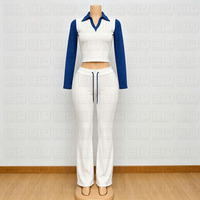 Ensemble de survêtement Y2K personnalisé pour femme, avec haut court et pantalon de survêtement à rayures contrastées, collection automne