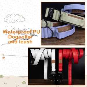 Logotipo personalizado Collar para mascotas suministros al por mayor táctico impermeable PU cuero vegano collar de perro grande y correa con asa - Product Image 4