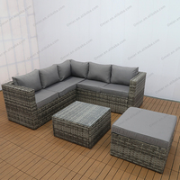 Conjunto de Sofá Esquinero de Mimbre Sintético de 6 Plazas para Exteriores con Mesa de Centro y Otomana para Jardín o Patio