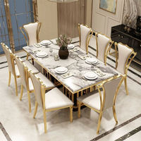 Ensemble de table à manger Runwood de style nordique moderne et luxueux avec base en acier inoxydable et plateau en marbre