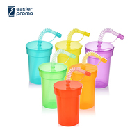 Gobelets à bec verseur néon sans BPA de 12 oz pour enfants, en plastique, avec couvercle et paille