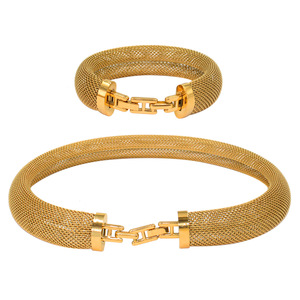 Ensemble de bijoux hip-hop unique, style minimaliste européen et américain, en acier inoxydable titane, avec bracelet et collier à mailles entrelacées - Product Image 5