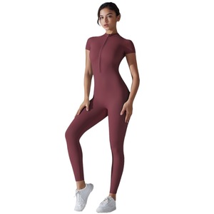 Mono Deportivo de Manga Corta con Cierre para Mujer, Pantalones Largos de Yoga, Ajuste Delgado, Cuerpo Entero, para Gimnasio, Fitness, Correr, Secado Rápido, para Todas las Temporadas <span class=keywords><strong>1</strong></span> - Product Image 1