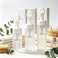 Esmerilado para botella de bomba de espuma de plástico PET transparente con cepillo de forma cilíndrica de serigrafía para Mousse de limpieza facial