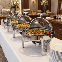 Liyunda Chauffe-Plat Luxe Argenté à Couvercle Roulant pour Buffet, Réchaud en Acier Inoxydable Commercial et Hôtelier, pour Traiteur