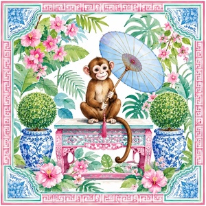Pink Chinoiserie Monkey Modern Luxury Mahjong Mat Tropical Floral Ginger Jar Game Board for Poker Durable Anti-noise - Product Image 3