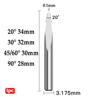 Lot de 10 fraises à 3 tranchants pyramidaux pour gravure, queue de 3,175 mm, 20/30/45/60/90 degrés, pour routeur CNC, outil de fraisage du bois