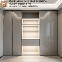 Armoire de chambre à coucher sur mesure, de style italien, haut de gamme, en contreplaqué gris brillant, avec fermeture douce, modulaire, intégrée du sol au plafond