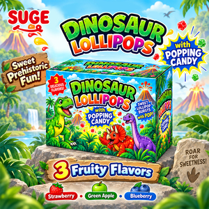 Bonbons en gros pour fêtes d'enfants, sucettes en forme de dinosaure, bonbons pétillants, bonbons durs aux saveurs fruitées, collations sucrées amusantes pour la vente en gros de bonbons - Product Image 4