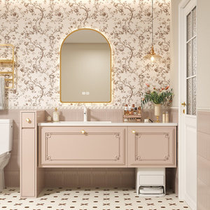 Meuble-lavabo de salle de bain moderne en contreplaqué laqué avec vasque en porcelaine et armoire intégrée - Product Image 2