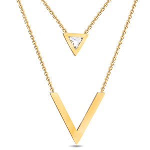 Ensemble de colliers géométriques triangulaires en acier inoxydable pour femmes, chaîne de clavicule couleur or, sertissage clos, pour usage quotidien - Product Image 1
