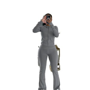 Chaqueta de yoga OEM ODM para mujer, holgada, con capucha frontal, forro polar, gruesa, de manga larga, con cremallera, para gimnasio, fitness, invierno, elástica en cuatro direcciones - Product Image 4