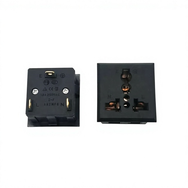 AC 250V 10A Panel Mount Plug Adapter Power Connector Socket Universal Type Black Brass 3-Pin Inlet Wall Socket with Screw Mount