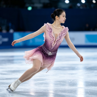Robe de patinage artistique à volants dégradé rose-violet, dos en V profond, jupe en mousseline ornée de strass, costume de performance de compétition personnalisé