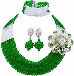 Nigeria Mariage Dame Africaine Perles C-Chaîne Collier Bracelet Boucles D'oreilles Ensembles De Bijoux De Fête