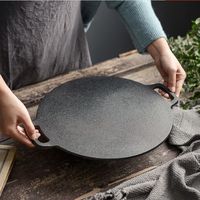 Wajan Panggang Besi Cor Bulat Berlapis Anti Lengket dengan Pegangan Samping Ganda untuk Pancake dan Tortilla