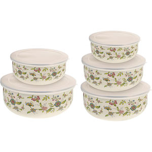 Lot de 3 bols de rangement en céramique de porcelaine peints à la main avec couvercle, accessoires de cuisine colorés et abordables pour fruits et aliments, en gros - Product Image 1