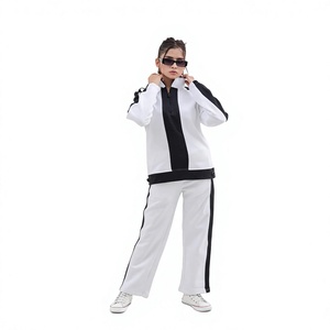 Custom Womens <b>White</b> Black Tracksuit Full Zip Jacket Wide Leg Pants Athletic Sportswear Training Jogging Matching <b>Set</b> - Product Image 1