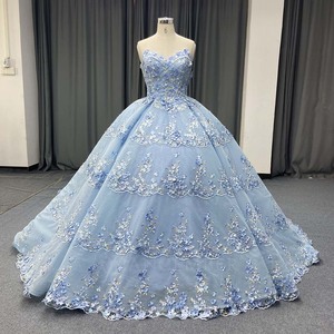 Lsany281 Elegante Vestido de Quinceañera Azul Cielo con Apliques Florales en Capas, Vestido Brillante para Fiesta de Graduación o Cumpleaños Jancember - Product Image 4