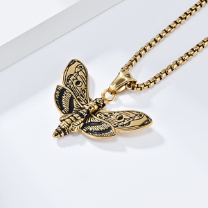 Dunkle Punk-Todesmotten-Halskette aus Edelstahl mit 18K Goldplattierung, Gotischer Totenkopf-Schmetterlingsanhänger, Trendiges Unisex-Geschenk für Streetwear - Product Image 5