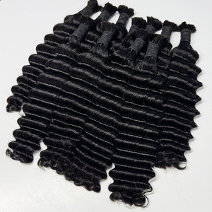 <b>Deep</b> <b>Wave</b> Human Hair Bulk No Weft Natural Black Full Ends Hair For Braiding Boho Braids And <b>Wig</b> Makers - Product Image 2