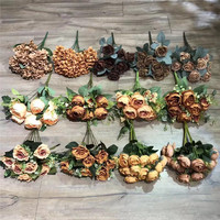 F-1424 Bouquets de Fleurs Artificielles en Soie pour Décoration de Mariage, 10 Têtes, Bouquet de Roses Roses