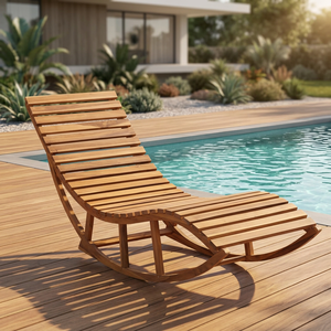 Solid Teak Wood Rocking Sun Lounger Curved Armless Patio Poolside <b>Rocker</b> <b>Chair</b> - Product Image 1