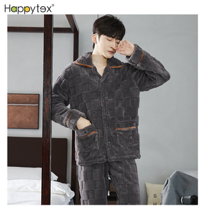 Top sólido cálido de <span class=keywords><strong>invierno</strong></span> con pantalones, ropa de casa, conjunto de PJ de manga larga, ropa de dormir gruesa de lana Coral para <span class=keywords><strong>hombre</strong></span>, interior y exterior con cremallera - Product Image 5