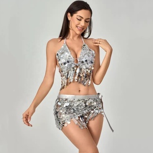 Vestito da donna metallizzato Rave lucido Crop Top reggiseno gonna frangia <span class=keywords><strong>Costume</strong></span> da bagno festival musicali Halloween Cosplay alieno <span class=keywords><strong>Costume</strong></span> - Product Image 5