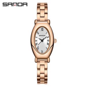 Montre ovale de luxe Sanda 1123 pour femme, montre à quartz en cuir de haute qualité, étanche à 30 m, montres simples pour filles - Product Image 4