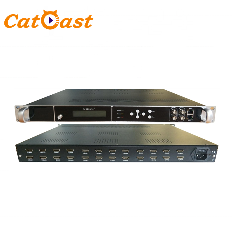 24 in 1 HDMI HEVC H.265 H.264 to 8 carrier DVB-C DVB-T ATSC ISDB-T RF ASI IP Encoder Modulator