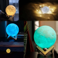 Lampe décorative de chambre à coucher, lampe de nuit LED rechargeable, lampe lune moderne à commande tactile avec 128 options de couleurs, matériau PC