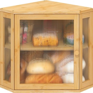 กล่องขนมปังไม้ไผ่ 32x32x42 ซม. กล่องเก็บของสองชั้นแบบมุมสำหรับจัดระเบียบเคาน์เตอร์ครัว - Product Image 1