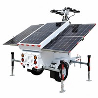 Tour d'éclairage mobile solaire à levage hydraulique, 1300W LED, montée sur remorque, pour travaux de construction en extérieur
