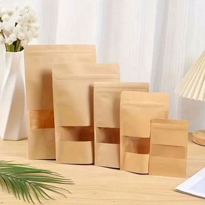 Sacs refermables haut de gamme en papier kraft recyclé avec fenêtre, étanches, pour l'emballage de thé, snacks, aliments et café - Product Image 2