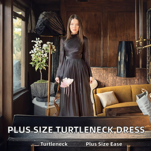 Plus Size Turtleneck Tunic Casual <b>Maxi</b> Dress for Women Long Sleeve Solid Natural Breathable Eco-Friendly <b>White</b> Black - Product Image 2