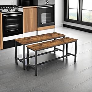 Banc de salle à manger en bois, paire de 2, style industriel, structure en acier, pour cuisine, salon, marron rustique noir - Product Image 3