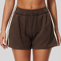 Shorts décontractés pour femmes, en molleton bouclette, avec bande latérale contrastante, taille élastique, coupe ample, avec poches, vente en gros OEM