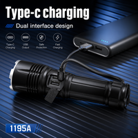 Lampe torche tactique 800 lumens IP54 rechargeable par type C en aluminium avec zoom laser blanc pour le camping, la randonnée, la chasse et les activités de plein air