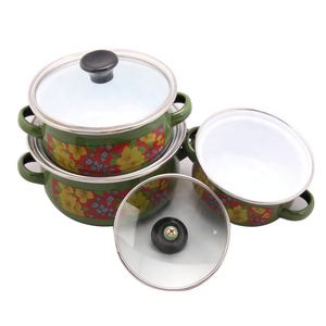 3-Piece Estilo Americano Mini Esmalte Conjunto Panelas Tampa De Vidro Cerâmica Sustentável Cozinhar <span class=keywords><strong>Ware</strong></span> Inclui Pote Caçarola Ferro Fundido - Product Image 5