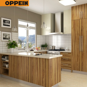 Diseño de muebles de cocina para el hogar <span class=keywords><strong>en</strong></span> forma de U con acabado de melamina de grano de madera - Product Image 1